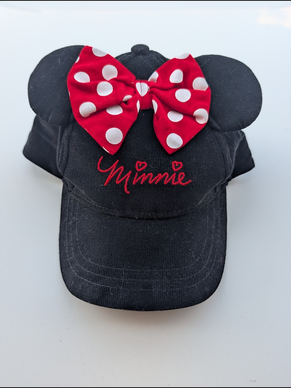 Kids Disney Black Cap with Red Polka Dot Bow